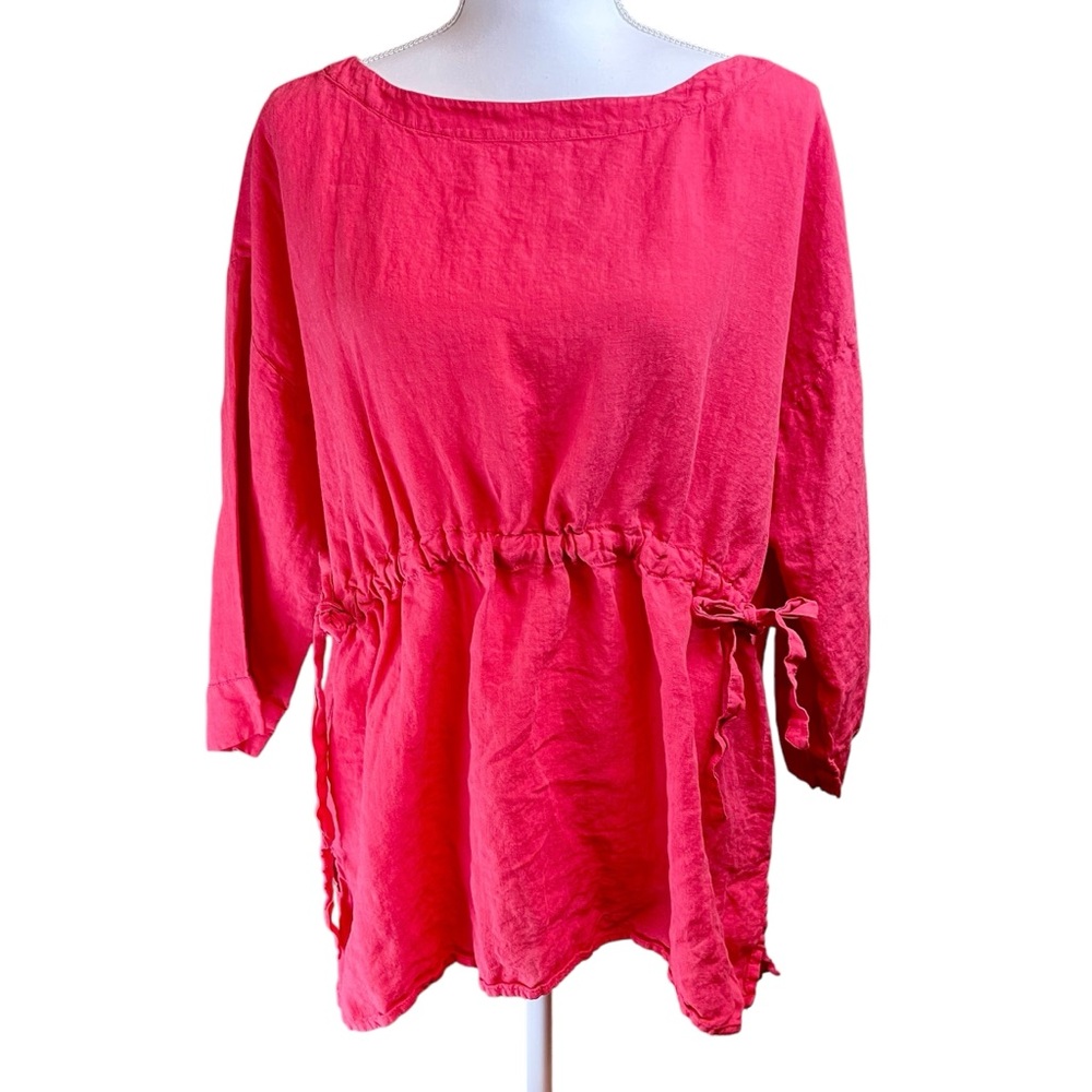 Eileen Fisher Vibrant Pink Linen Drawstring Waist Tunic